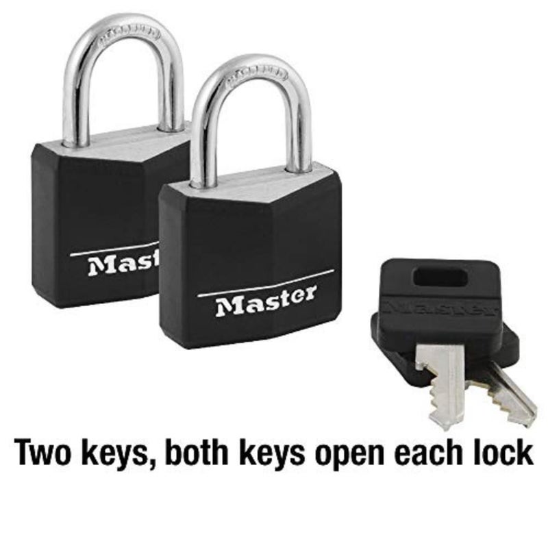 Master Lock Black Outdoor Key Lock, Standard Weather Resistant Padlock with Cover, Keyed Alike Padlocks for Lockers, Fences, Sheds, or Other Equipment, 2 Pack, 131T - Image 4